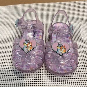 Bluey and Bingo Purple Glitter Jelly Sandals with Heart size 9k